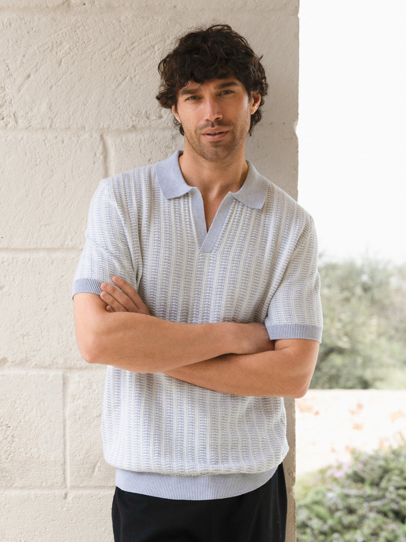 Conrad Knitted Stripe Polo Shirt - Grey