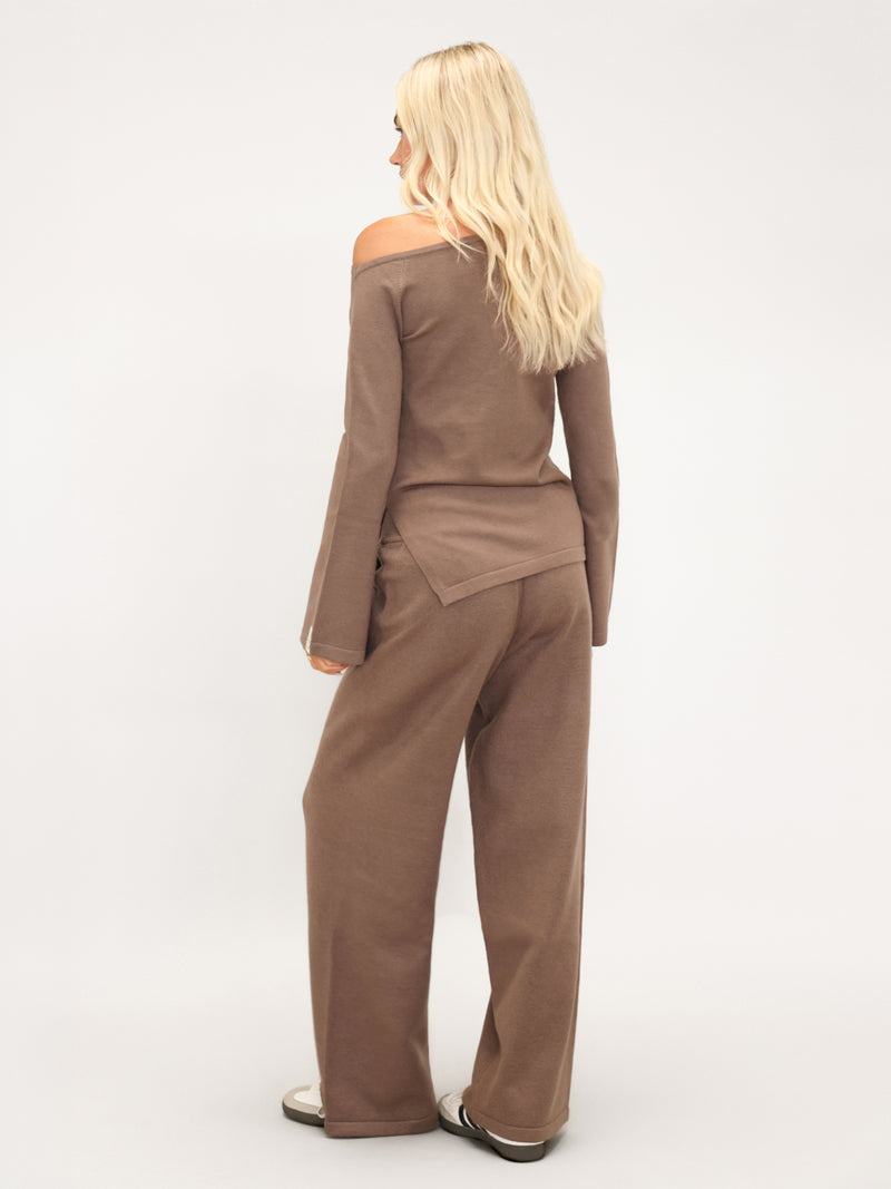 Layla Off The Shoulder Knitted Top - Rich Taupe