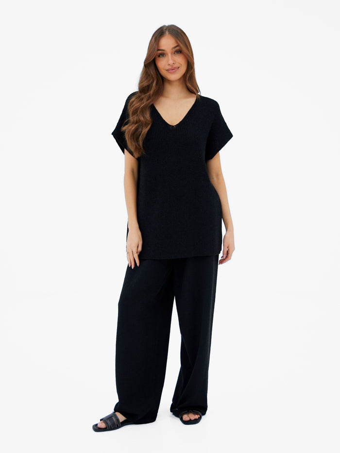Mae Oversized Crochet Tank Top - Black
