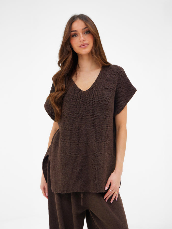 Mae Oversized Crochet Tank Top - Brown