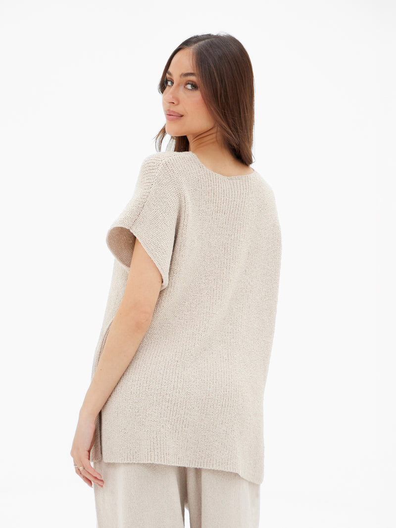 Mae Oversized Crochet Tank Top - Taupe
