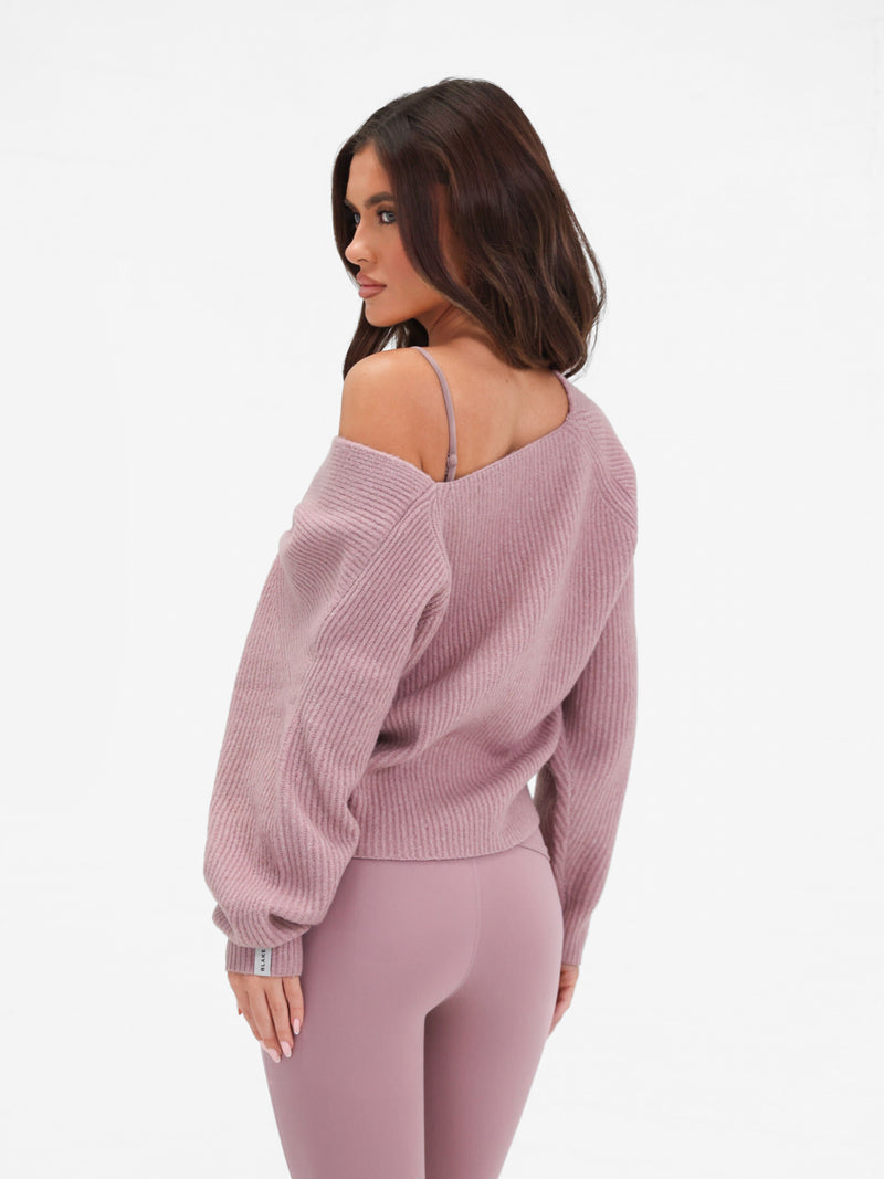 Enid Knitted Crossover Jumper - Dusty Pink