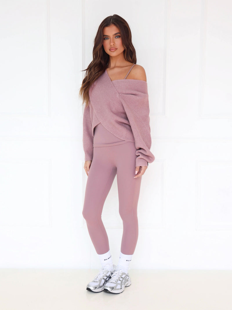 Enid Knitted Crossover Jumper - Dusty Pink
