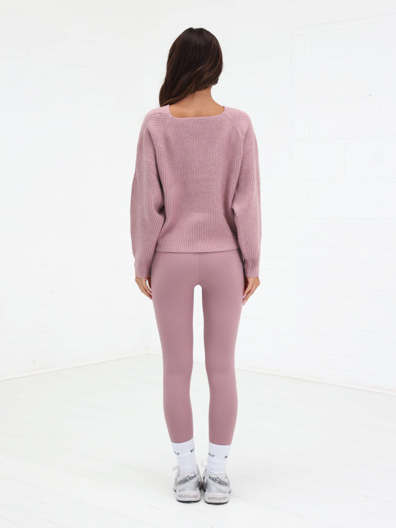 Enid Knitted Crossover Jumper - Dusty Pink