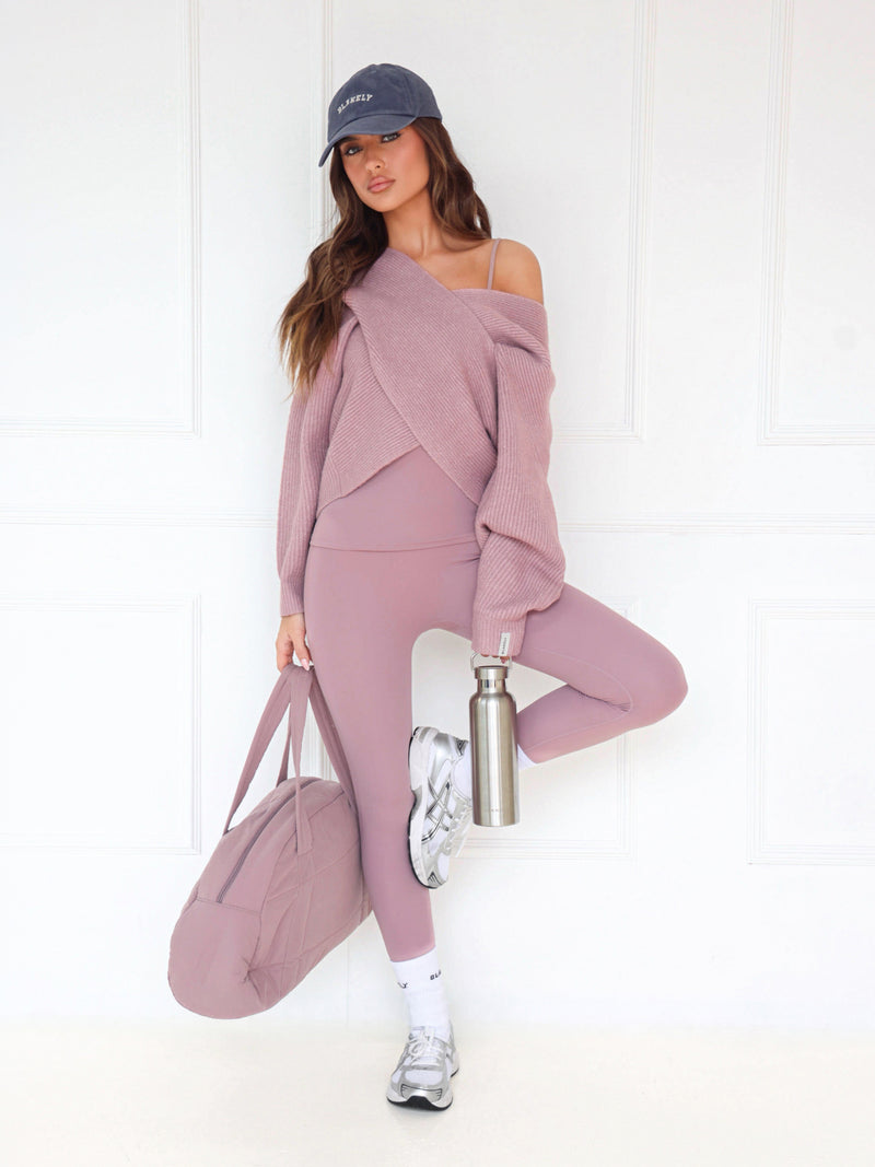 Enid Knitted Crossover Jumper - Dusty Pink