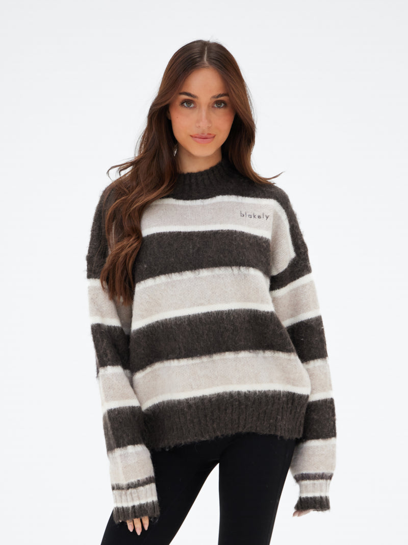 Billie Stripe Knitted Jumper - Espresso Brown