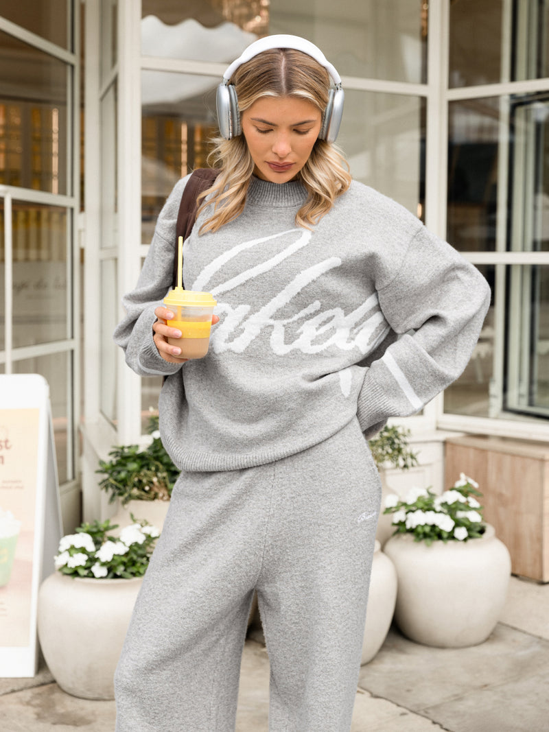 Margot Script Oversized Knitted Jumper - Marl Grey