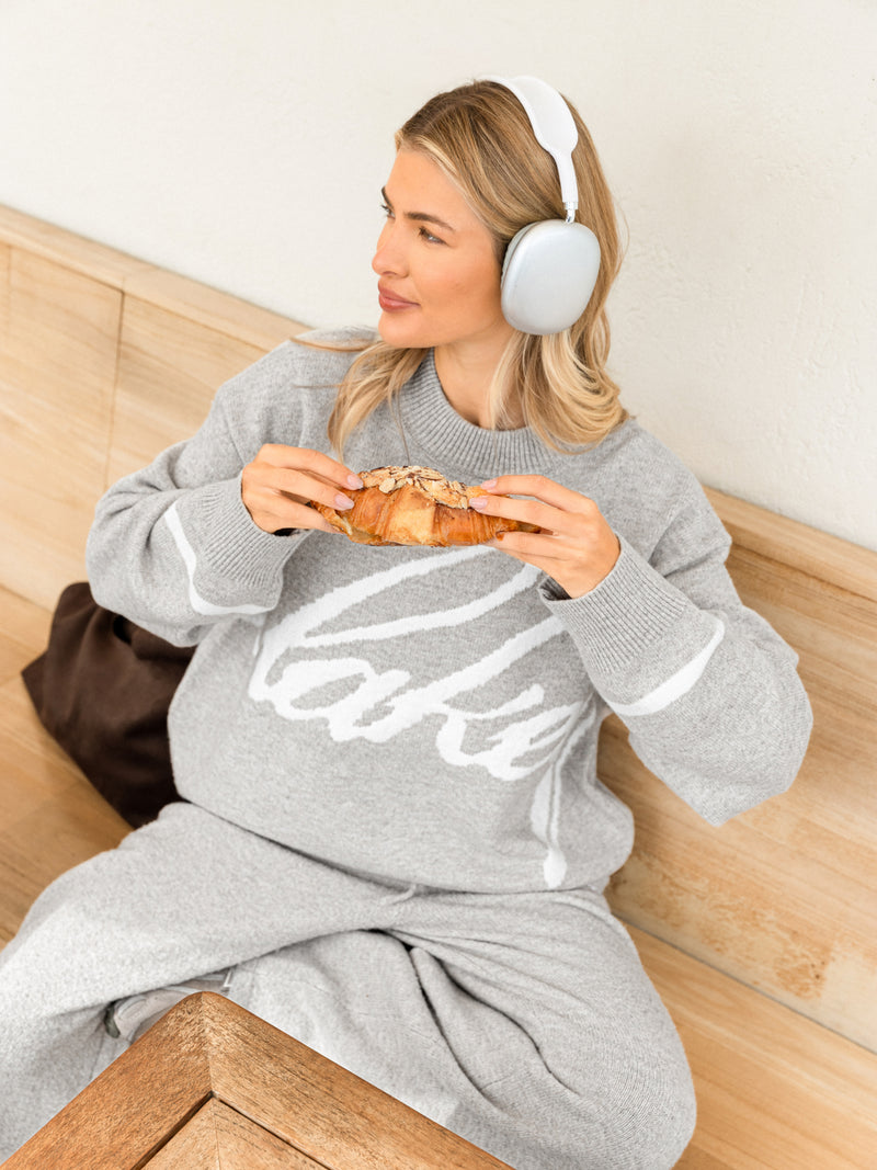 Margot Script Oversized Knitted Jumper - Marl Grey