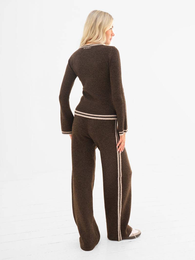 Naya Striped Knitted Trousers - Chocolate Brown