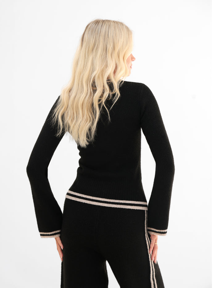 Naya Striped Knitted Top - Black