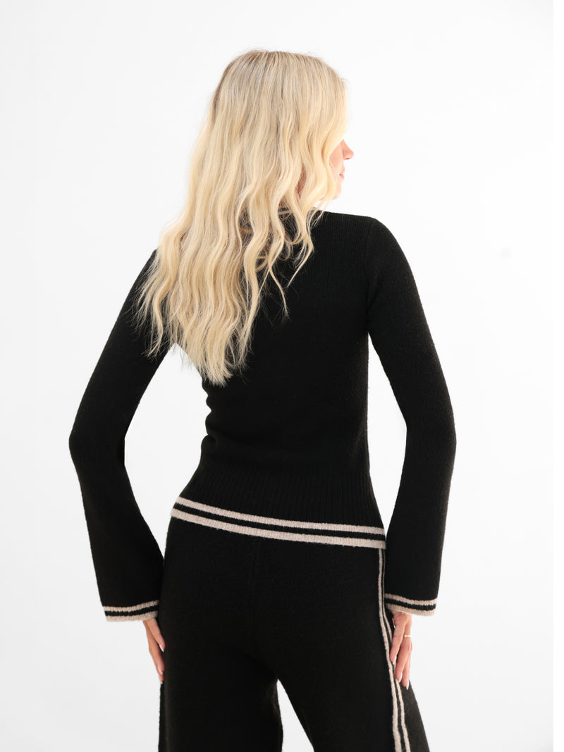 Naya Striped Knitted Top - Black