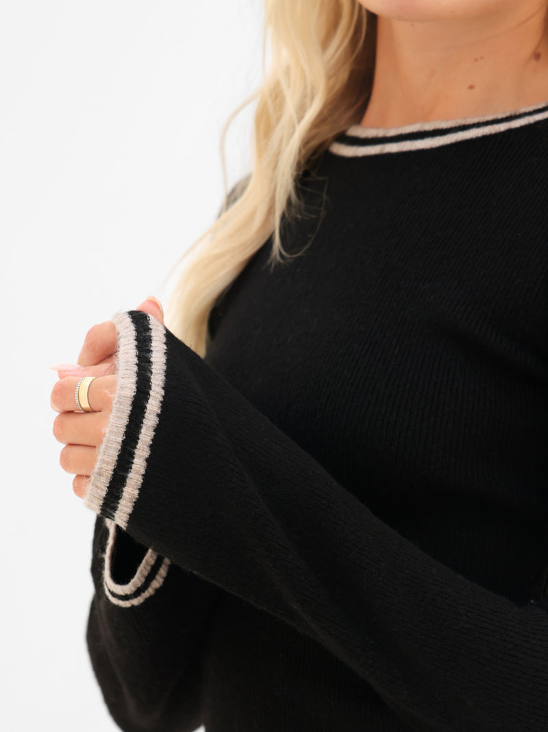 Naya Striped Knitted Top - Black