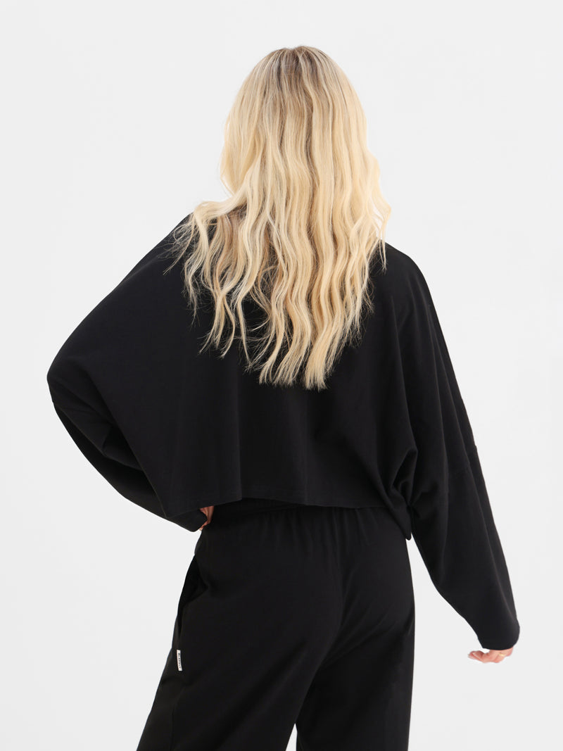 Ayla Batwing Cotton Top - Black