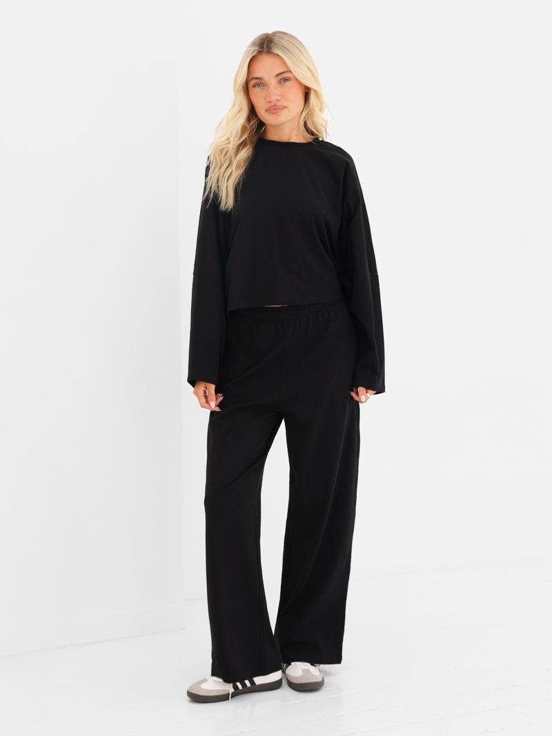 Ayla Batwing Cotton Top - Black