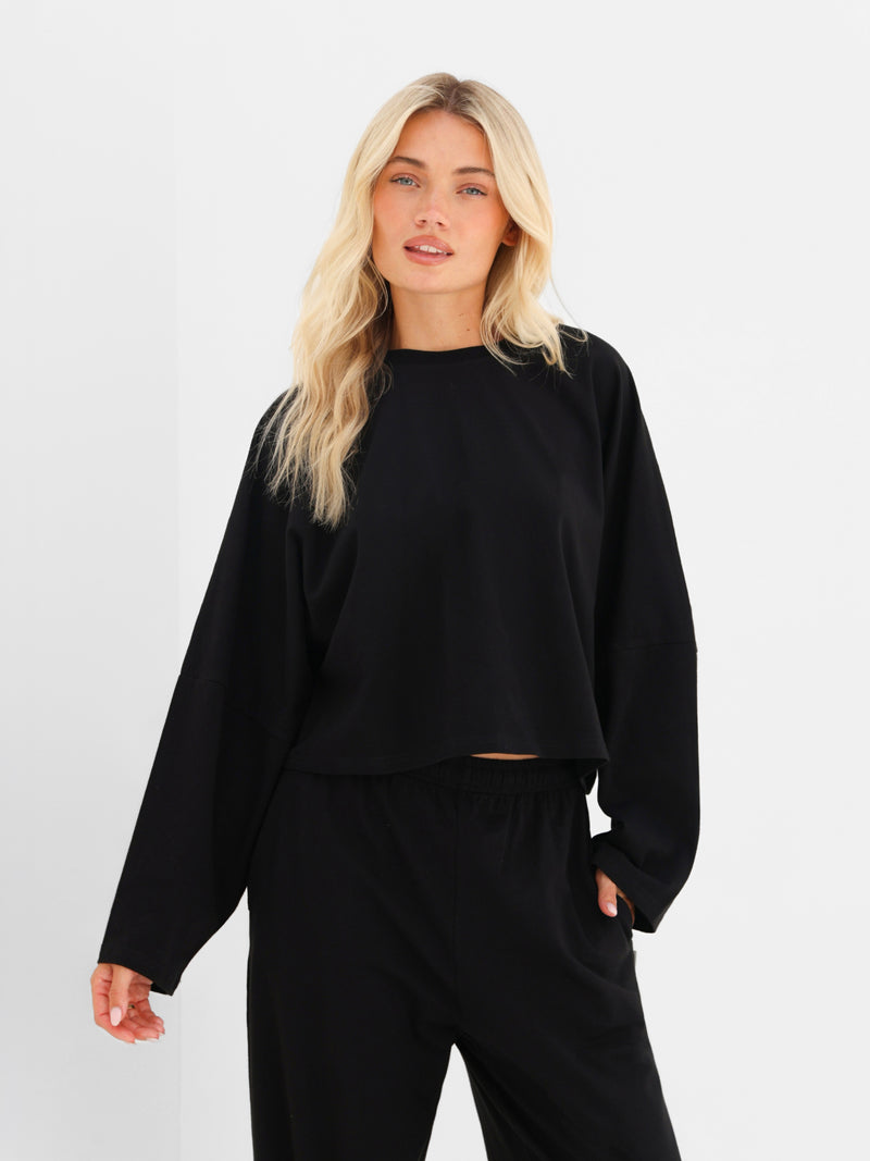 Ayla Batwing Cotton Top - Black