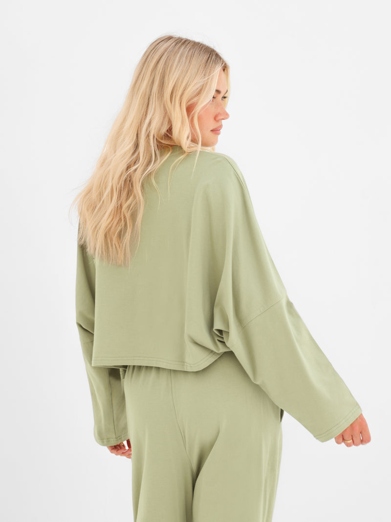 Ayla Batwing Cotton Top - Warm Green
