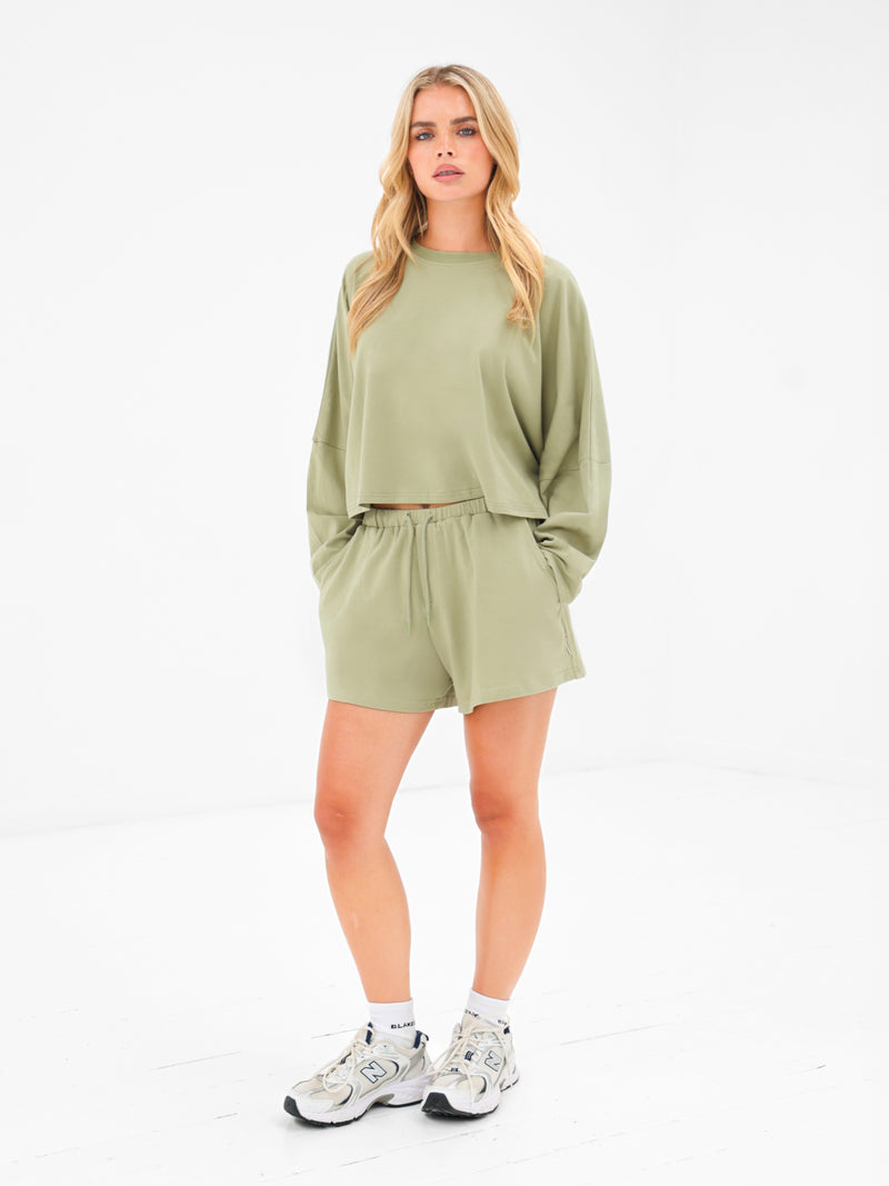Ayla Batwing Cotton Top - Warm Green