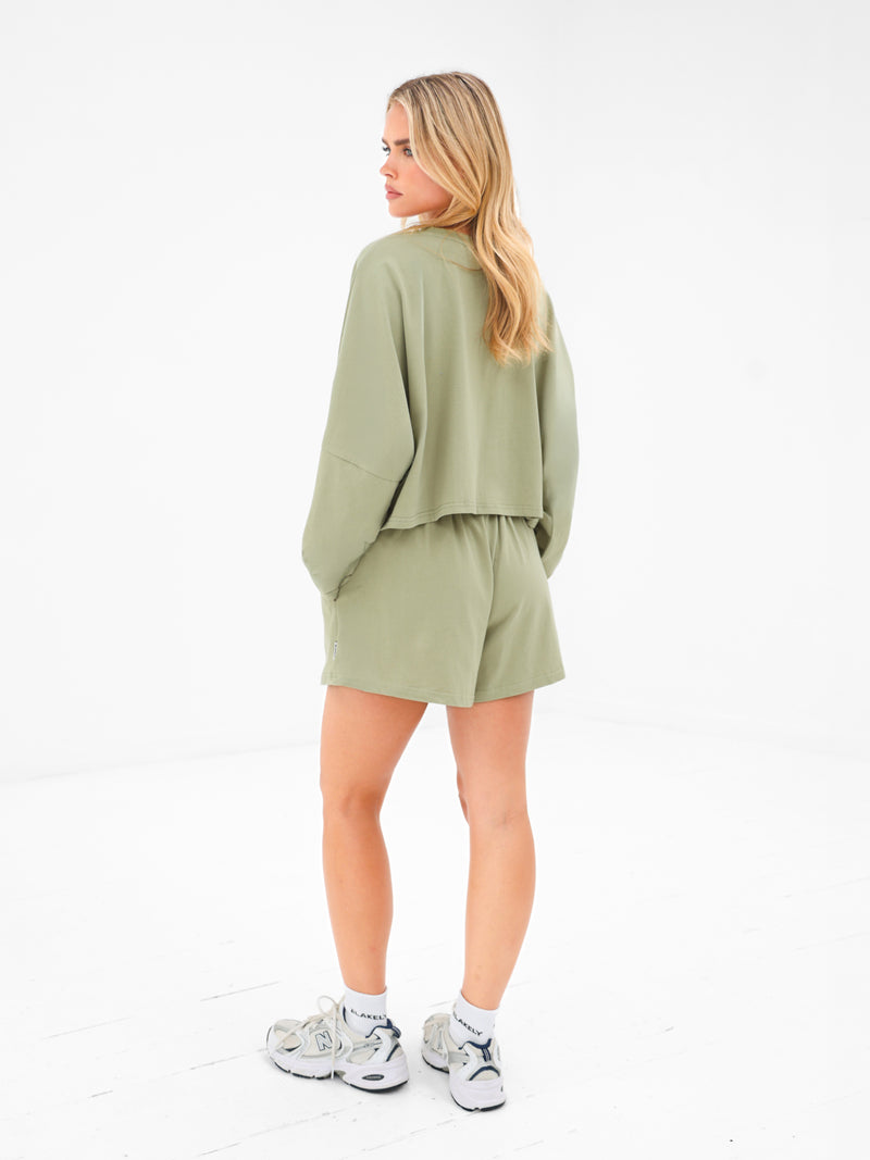 Ayla Batwing Cotton Top - Warm Green