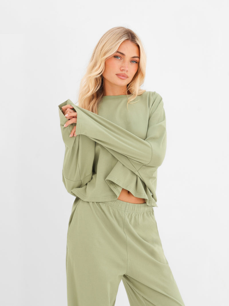 Ayla Batwing Cotton Top - Warm Green