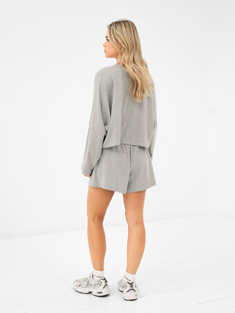 Ayla Batwing Cotton Top - Marl Grey