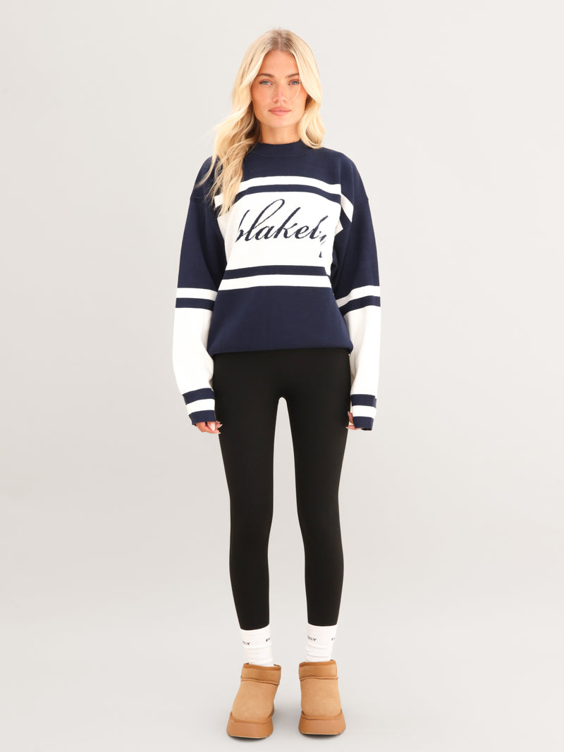 Margot Oversized Knitted Panel Jumper - True Navy & White