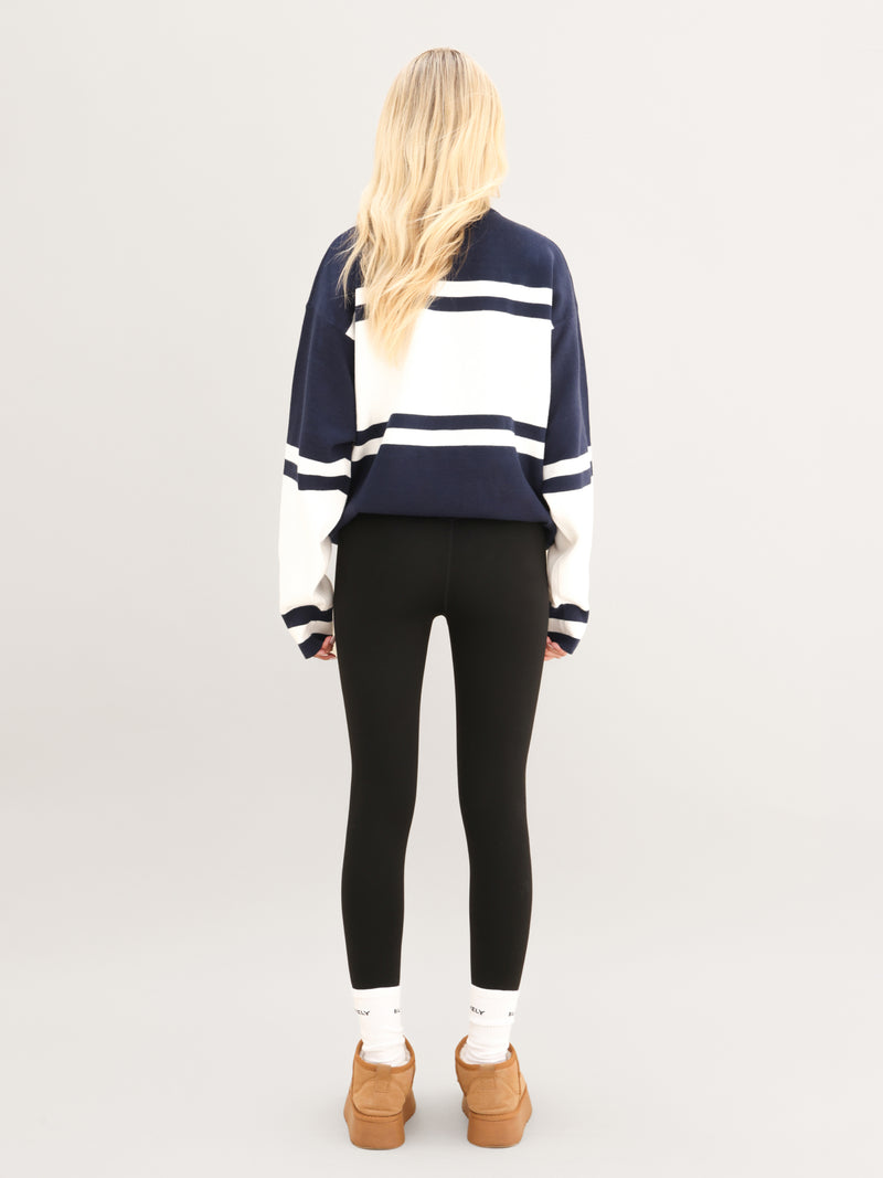 Margot Oversized Knitted Panel Jumper - True Navy & White