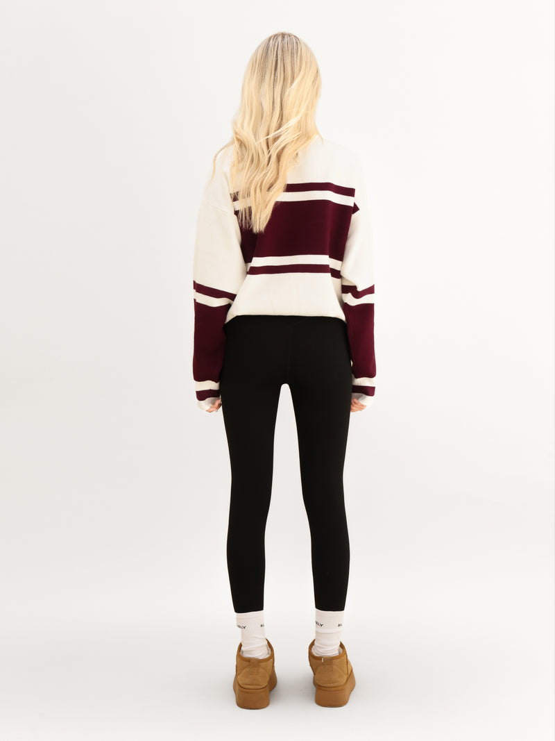 Margot Oversized Knitted Panel Jumper - Off White & Dark Cherry