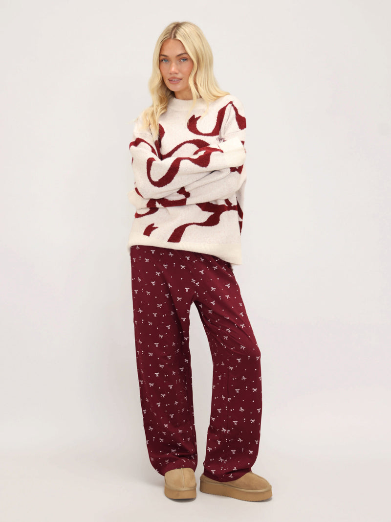 Bella Bow Knitted Jumper - Off White & Red