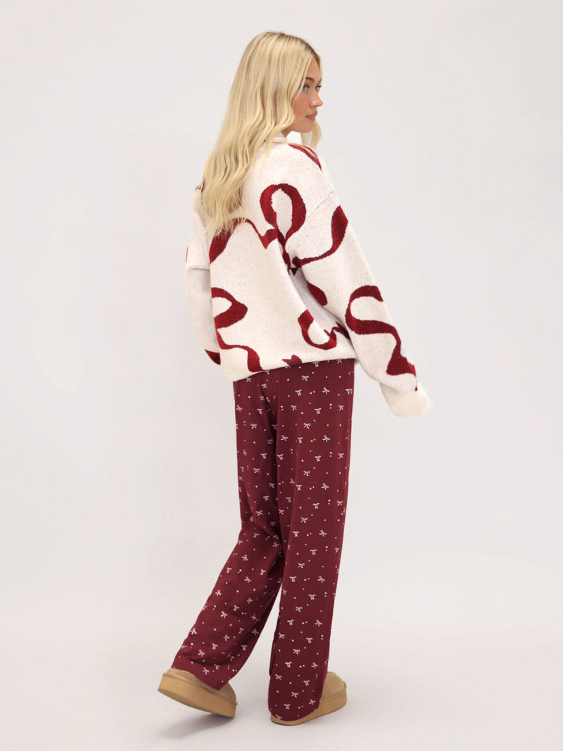 Bella Bow Knitted Jumper - Off White & Red