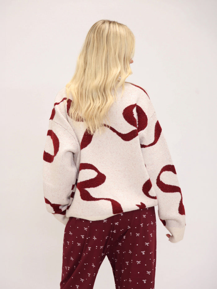 Bella Bow Knitted Jumper - Off White & Red
