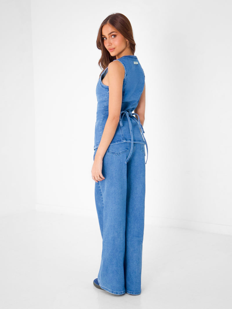 Blakely Denim Button Up Top - Classic Blue