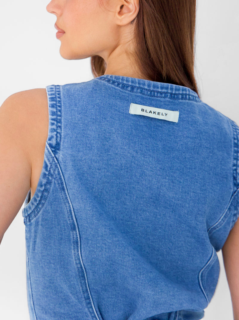 Blakely Denim Button Up Top - Classic Blue