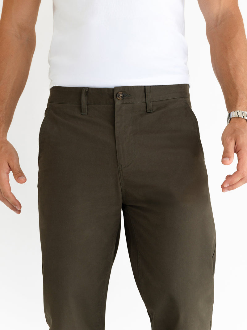 Wide Leg Stretch Chinos - Khaki