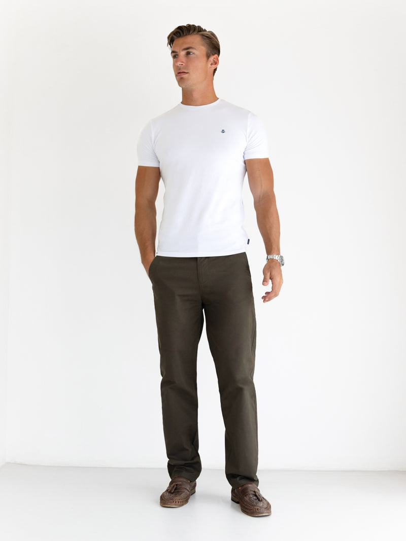 Wide Leg Stretch Chinos - Khaki