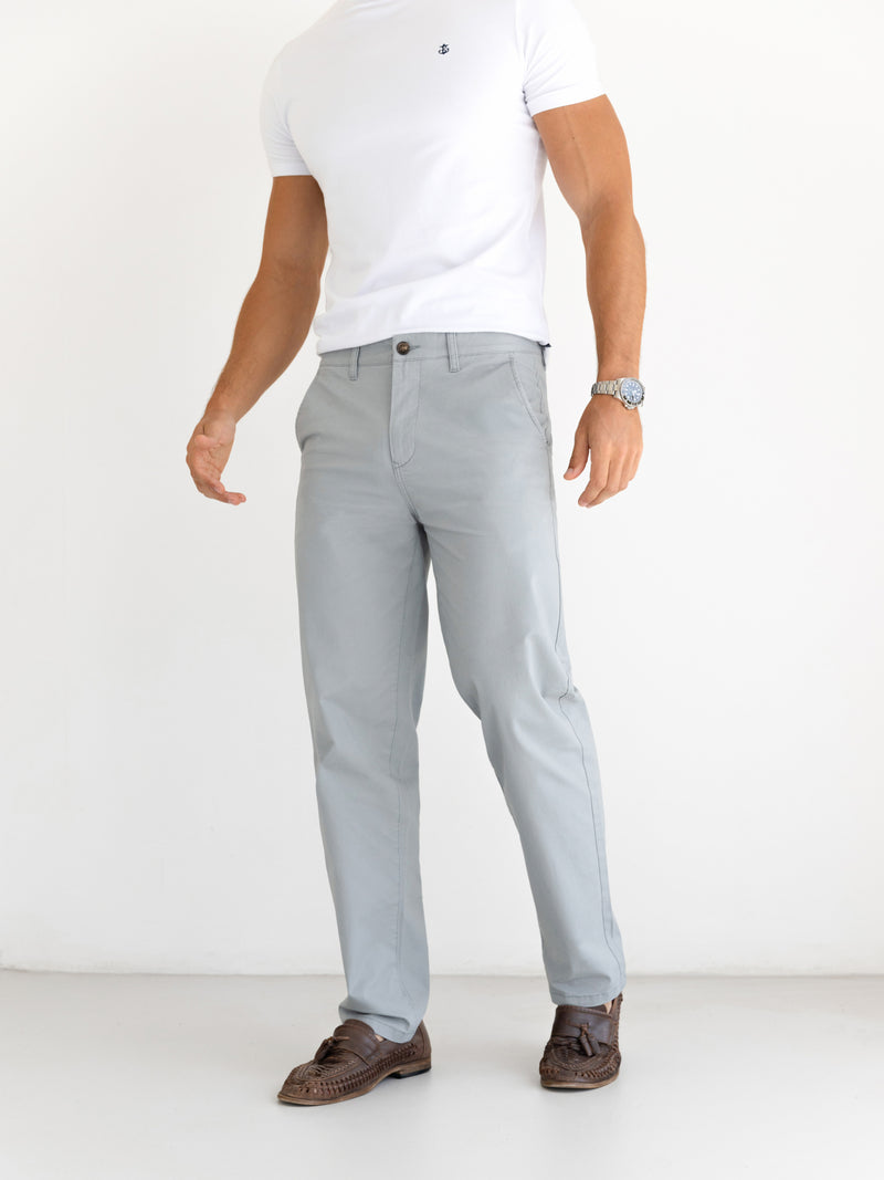 Wide Leg Stretch Chinos - Light Grey