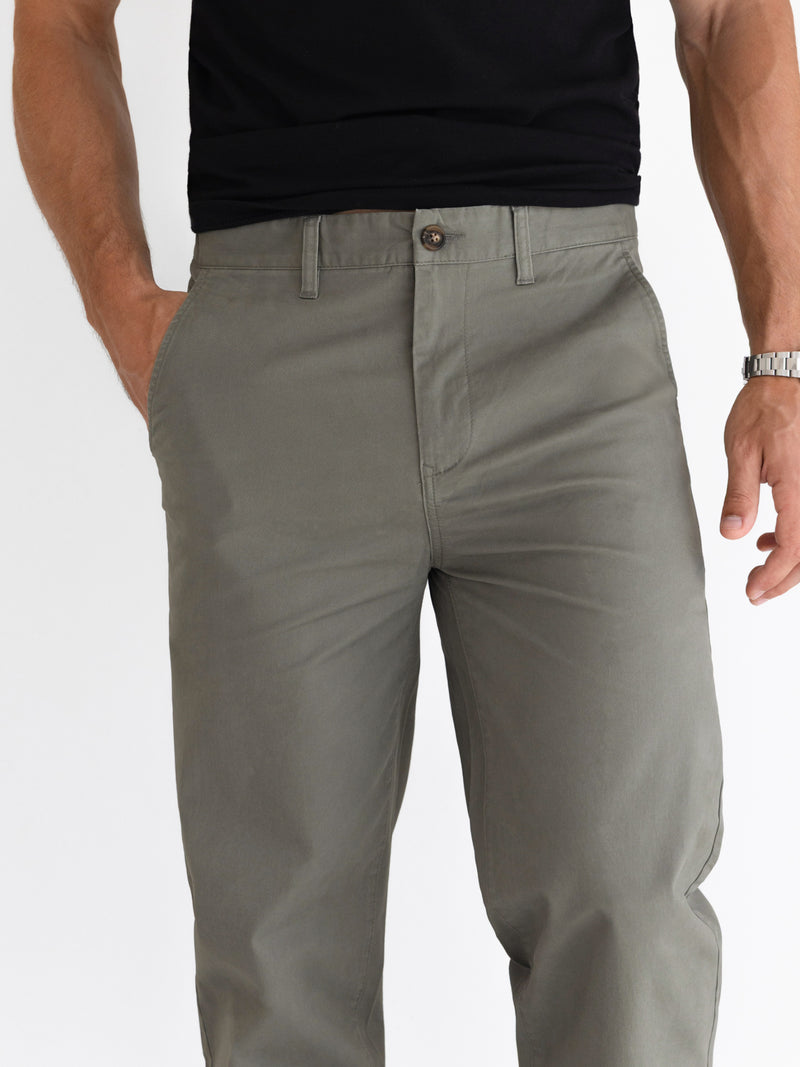 Wide Leg Stretch Chinos - Safari Green