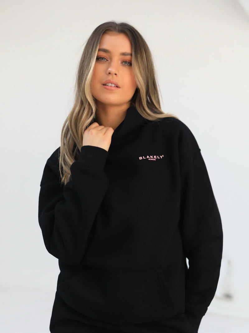 Members Womens Relaxed Hoodie - Black & Pink