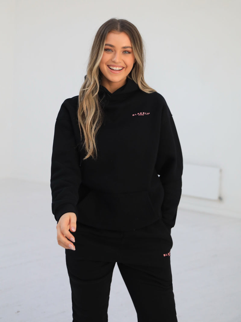 Members Womens Relaxed Hoodie - Black & Pink