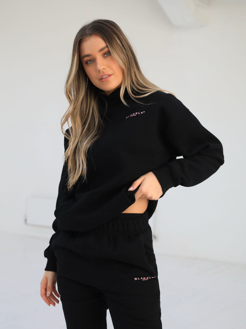 Members Womens Relaxed Hoodie - Black & Pink
