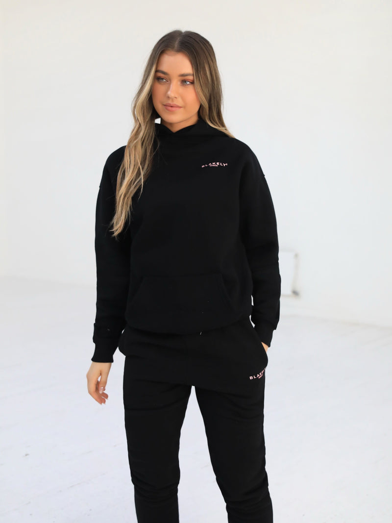 Members Womens Relaxed Hoodie - Black & Pink