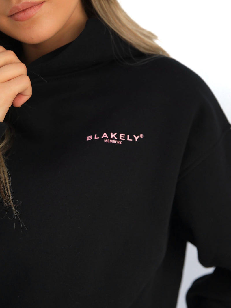 Members Womens Relaxed Hoodie - Black & Pink