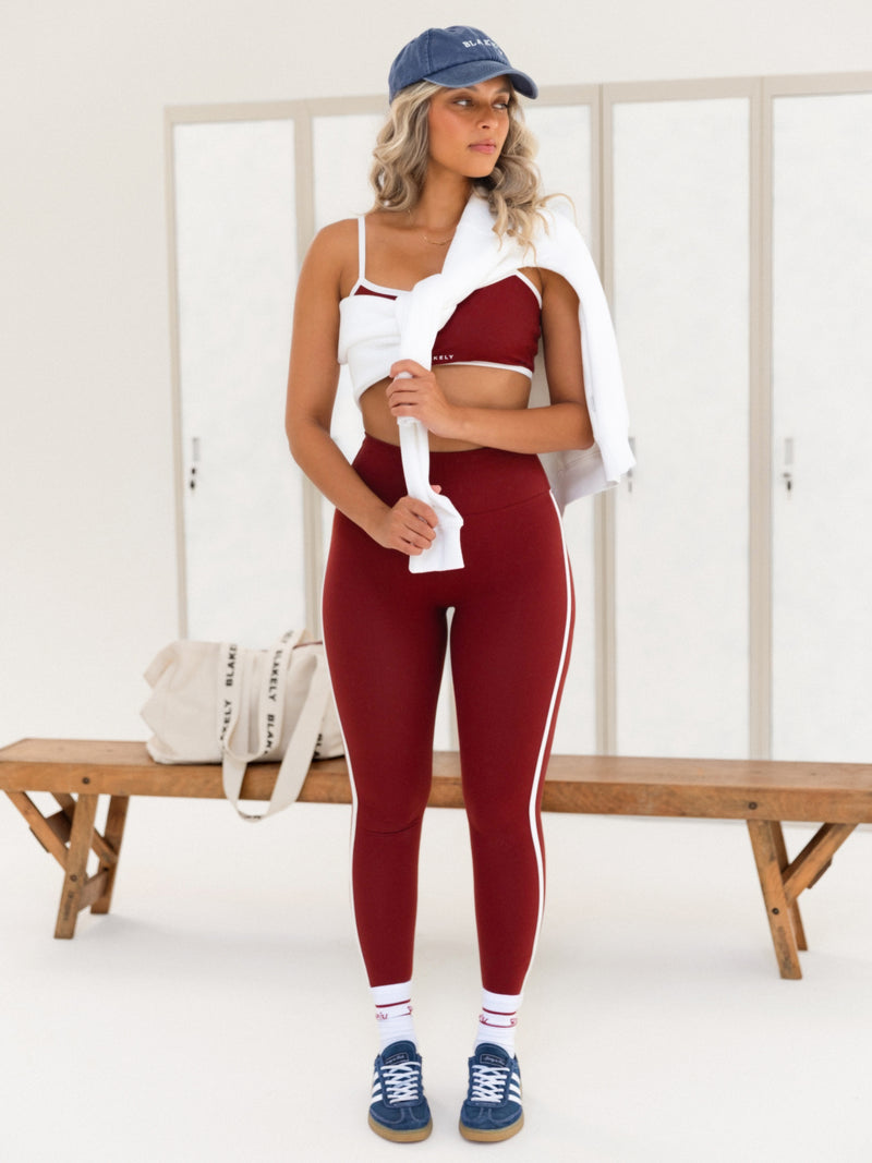 Ines Active Leggings - Maroon Red