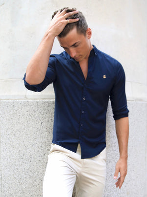 Albany Fitted Stretch Shirt - Navy