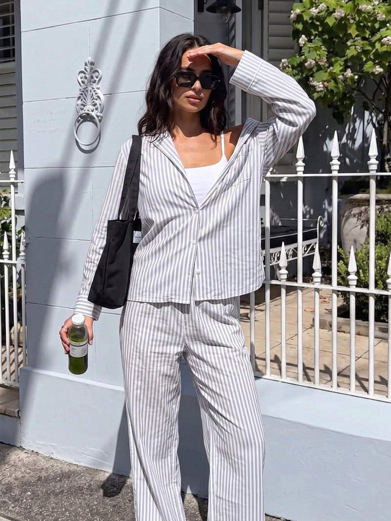 Suki Stripe Trousers - Light Grey Stripe