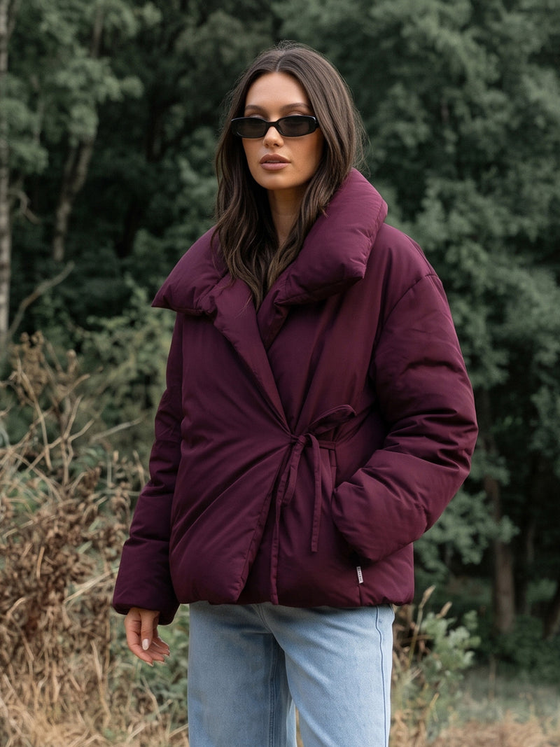Matilda Waist Tie Coat - Dark Cherry