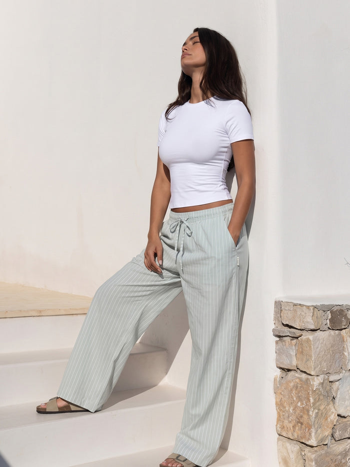 Elodie Stripe Trousers - Mint Green