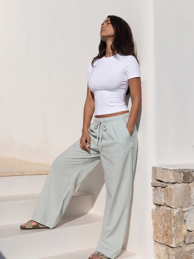 Elodie Stripe Trousers - Mint Green