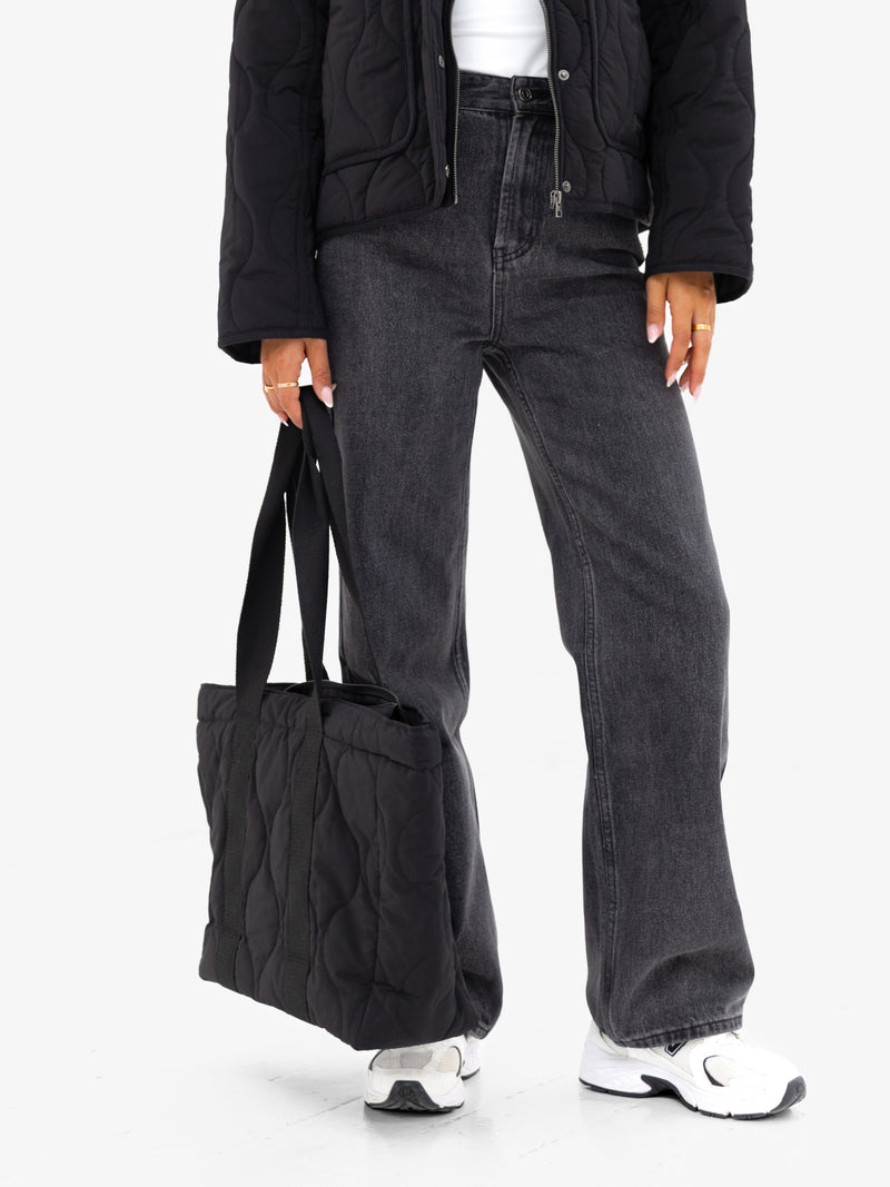 Quilted Tote Bag - Black
