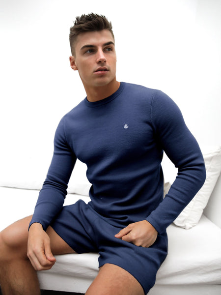 Riad Knitted Long Sleeve T-Shirt - Blue