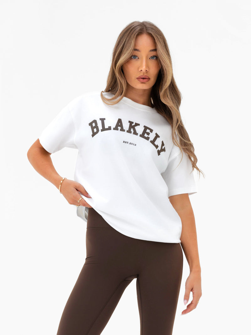 Varsity Oversized T-Shirt - White & Dark Chocolate